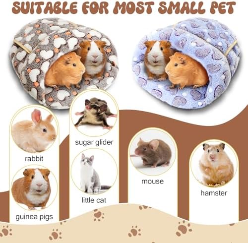 Wenqik 2 Pcs Guinea Pig Fleece Hideouts, Gray, Pink, Heart