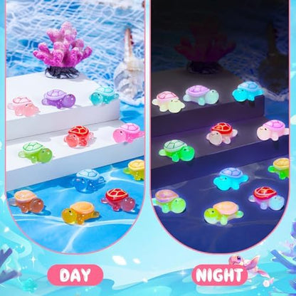160Pcs Luminous Mini Resin Turtle Cute Tiny Turtle to Hide for Garden Micro