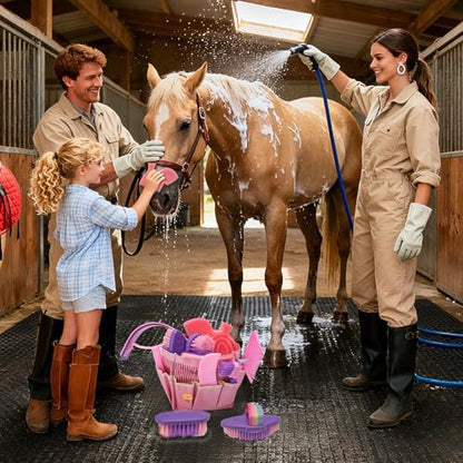 9PCS Horse Grooming Brushes Kit with Tote Bag,Tools for Care Massage Groom