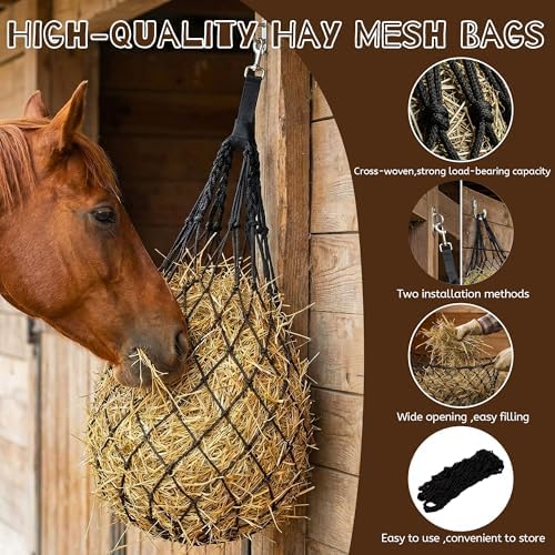 3 Pcs 47" Hay Nets for Horses with Straps & Hooks