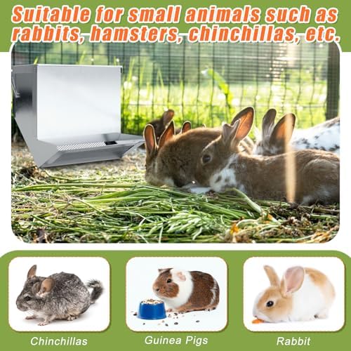 Maxcheck 2 Pcs Rabbit Feeder for Cages, 7.7 Inches, Mesh Bottom, Silver