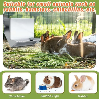 Maxcheck 2 Pcs Rabbit Feeder for Cages, 7.7 Inches, Mesh Bottom, Silver