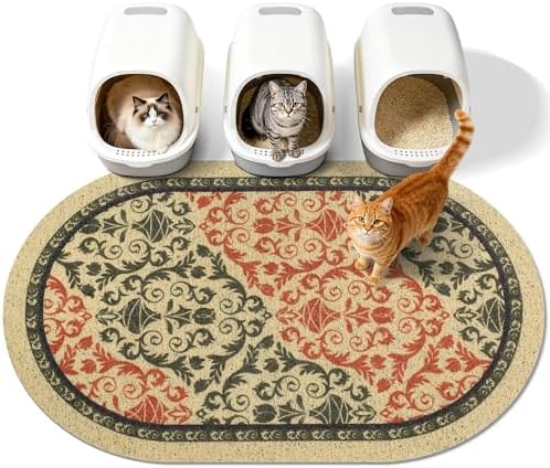 Cat Litter Mat,40"x30" High Density PVC Litter Trapping Mat, Non-Slip, Waterproof & Urine-Proof Litters Catcher Mats, Keep Floor Clean, Soft on Kitten Paws, Cat Essentials Brown-Green