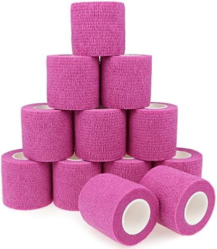 Self Adhesive Bandage Wrap Animal Cohesive Bandage Self Adherent Wrap First Aid Tape for Dogs Cats Horses Birds & Wrist Healing Ankle Sprain (2 Inch Pink 12 Rolls)