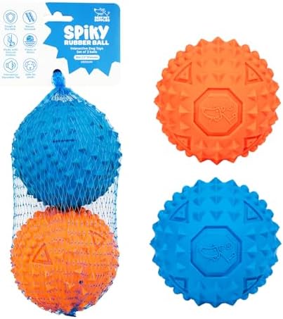 Best Pet Supplies Interactive Squeaky Dog Chew Toy, Ideal Dog Toys for Chewers, Small, Medium & Large Dogs, and Fetch Lovers - Spiky Ball (Blue, Orange), Medium 2.5"