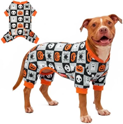 KYEESE Dog Halloween Pajamas for Large Dogs, Checkered Pumpkin Ghost