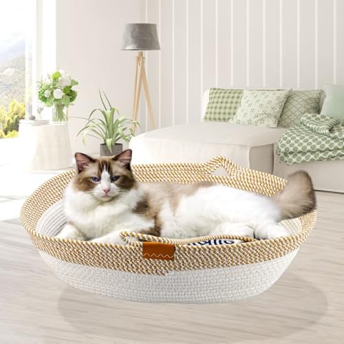 Cat Rope Basket, Oval Cotton Bed with Dual Seasonal Mats