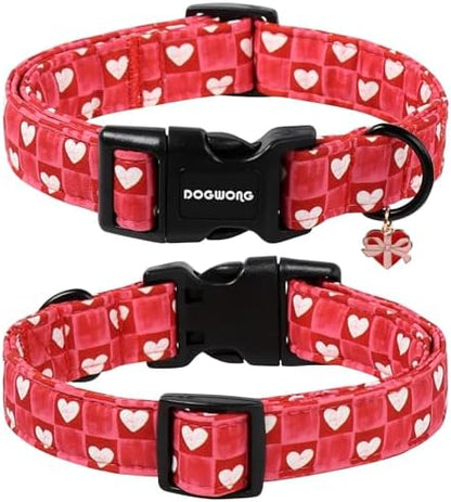 DOGWONG Valentine's Day Dog Collar-Cute Blue Heart Dog Collars, Adjustable Valentine Heart Pet Collars Puppy Collar with Quick Release Buckle for Girl&Boy Dogs,L