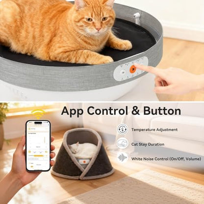 Heated & Cooling Cat Bed with 5 White Noise Modes, Cat Cave Bed with Mat Smart Temperature Control, Indoor Cozy Bed for Small and Medium Cats