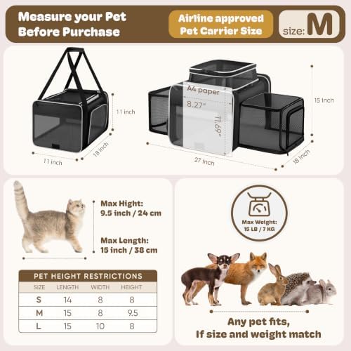 Top and 2 Sides Expandable Cat Carrier 18x11x11 TSA Airline Approved
