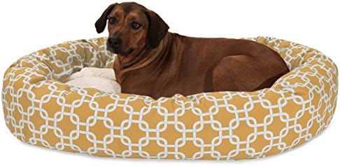 Majestic Pet 52 Inch Links Sherpa Calming Dog Bed Washable – Cozy Soft Round Dog Bed with Spine for Head Support - Fluffy Donut Dog Bed 52x35x11 (inch) – Round Pet Bed X- Large - Yellow