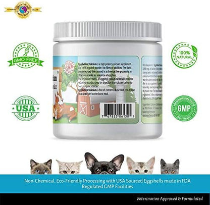 Calcium for Dogs and Cats - Fine Eggshell Powder - Strong Hip & Joint Supplement for Dogs and Cats- Dietary Supplement - No Additives - Pet's Friend Eggshellent Calcium 16oz