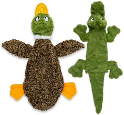 Best Pet Supplies 2-in-1 Stuffless Squeaky Dog Toy - Duck&Alligator, Small