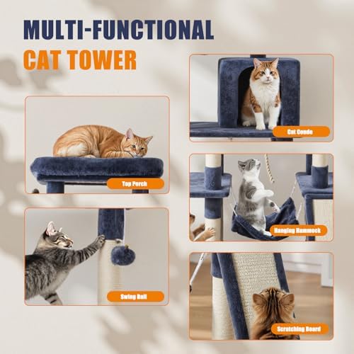 Sweetcrispy 63 Inch Cat Tree Tower with Natural Sisal Scratching Post