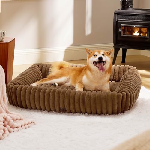 Bedsure ComfyFleece™ Dog Beds Large Sized Dog Washable，36in Camel Brown