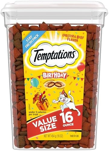 Temptations Birthday Crunchy and Soft Cat Treats, Lobster & Beef, 16 oz