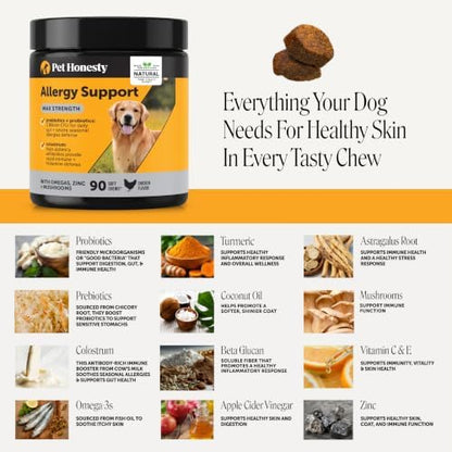 Pet Honesty Max Strength Dog Allergy Chews for Itch Relief, Chicken, 90ct