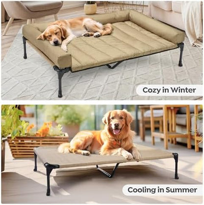Veehoo Outdoor Elevated Dog Bed with Waterproof Bolster Cushion, Cooling