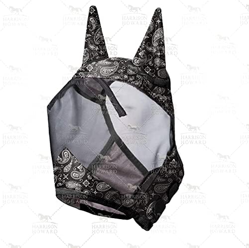 Harrison Howard LumiVista Horse Fly Mask Standard with Ears UV Protection for Horse Paisley Wave M Cob