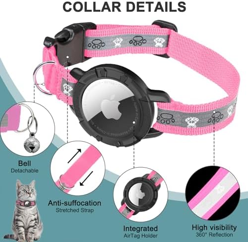Reflective AirTag Cat Collar, Integrated Cat Collar with Air Tag Holder