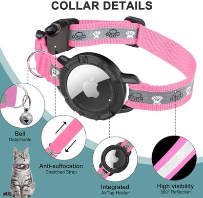 Reflective AirTag Cat Collar, Integrated Cat Collar with Air Tag Holder