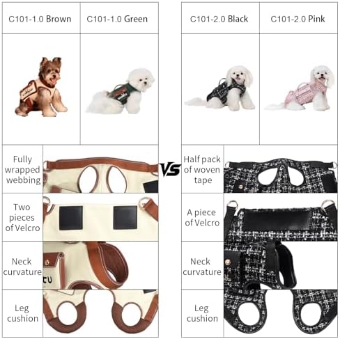 Wakytu Dog Lift Harness Dog Carrier VES Harness Adjustable Leash with Small Puppy Treat Bag,Fits Most Cars,XS