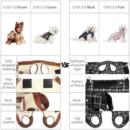 Wakytu Dog Lift Harness Dog Carrier VES Harness Adjustable Leash with Small Puppy Treat Bag,Fits Most Cars,XS