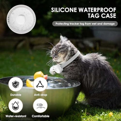 Smart Cat GPS Tracker, Cat Tracker Collar with Safety Elastic Buckle, Compatible with Apple Find My App (Only iOS), No Monthly Fee, Waterproof (White Tracker, White Cat Collar)