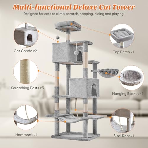 DUMOS Large 66 Inch Cat Tree Tower with Scratching Posts, Indoor Use