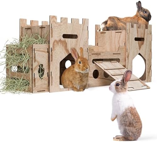 HIIMALEX Extra Large Wooden Bunny Castle House Multistory Climbing Tower Hideout Ventilated Sturdy Habitat for Rabbit Guinea Pig Chinchilla Ferret