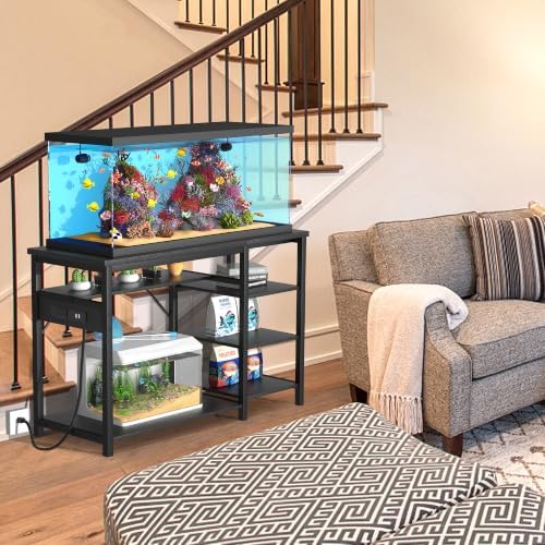 GRLEAF 20-40 Gallon Aquarium Stand with Power Outlet, Black Fish Tank Stand