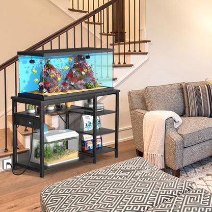GRLEAF 20-40 Gallon Aquarium Stand with Power Outlet, Black Fish Tank Stand