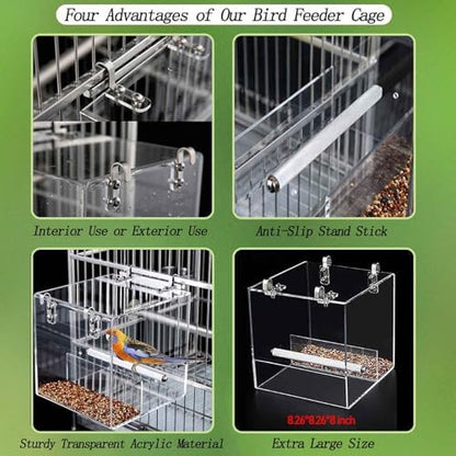 Automatic Acrylic Bird Feeder for Cage, No Mess Bird Feeder for Cage