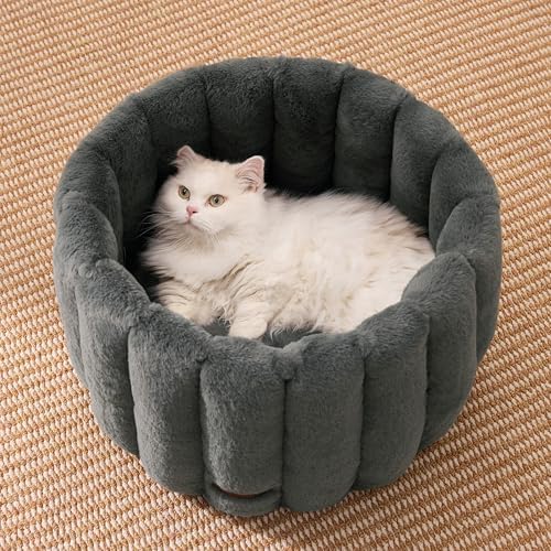 ZOMISIA Cute Cat Beds for Indoor Cats, Striped Small Donut Dog Bed for Puppy and Kitten, Anti-Slip Bottom, Grey