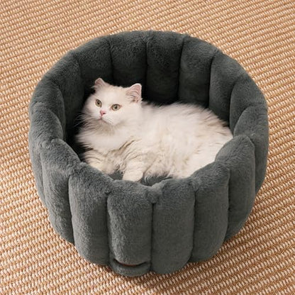 ZOMISIA Cute Cat Beds for Indoor Cats, Striped Small Donut Dog Bed for Puppy and Kitten, Anti-Slip Bottom, Grey