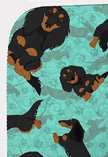 Caroline's Treasures MLM1011LQB Longhaired Black Tan Dachshund Quilted Blanket 50x60 Artwork Pattern Quilted Throw Blanket for Bed, Couch, Sofa, Soft and Lightweight