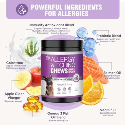 Dog Allergy Chews 200ct - Aller Immune Relief for Itchy Skin,Chicken Flavor