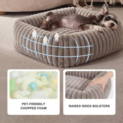 FURTIME Dog Bed for Small Dogs, Washable Orthopedic Dog Bed with Removable Cover, Rectangle Soft Calming Sleeping Puppy Bed Durable Pet Cuddler with Anti-Slip Bottom