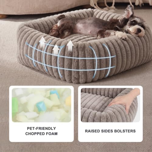FURTIME Dog Bed for Small Medium Dog, Washable Orthopedic Pet Bed with Removable Cover, Rectangle Soft Calming Sleeping Puppy Bed Durable Pet Cuddler with Anti-Slip Bottom