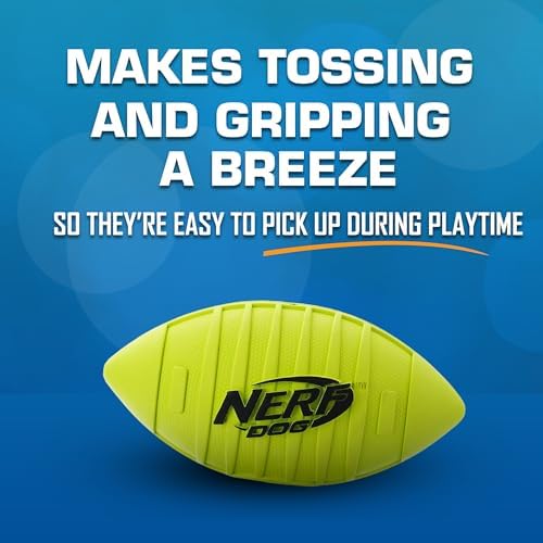 Nerf Dog Blitz Squeak Football Outdoor Dog Toy, 7 Inch Dog Football Squeaking Toy for Medium and Large Breeds, Green