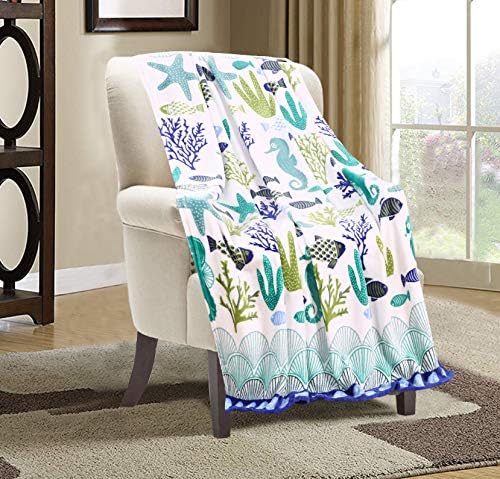 Valerian Luxury Velvet Super Soft Light Weight Blanket Prints Fleece Throw - All Year Round Home Decor, Fuzzy Warm and Cozy Throws, Couch and Gift, 50 x 60inch, Sea Coral