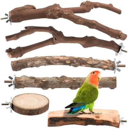 6 Pcs Natural Wood Bird Perch & Platform Set for Cage