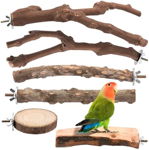 6 Pcs Natural Wood Bird Perch & Platform Set for Cage
