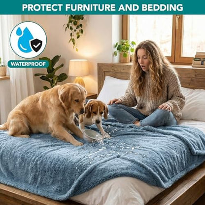Fluffy Fluffy Sherpa Waterproof Dog Blanket for Large Pet Cat, 40x60 Blue