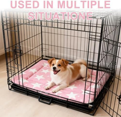 Dog Bed Mat – Soft & Comfortable Dog Kennel Pad for Crate – Durable Crate Bed & Mat for Dogs & Cats – Ideal for Crate, Kennel, and Home Use (Big&Little Stars Pink, M(30"*20"*1.5"))