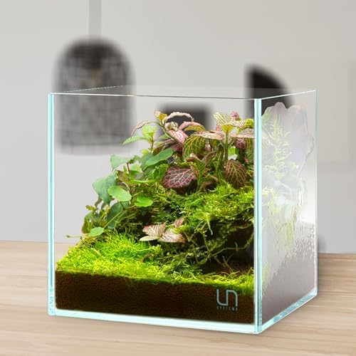 Ultum Nature Systems Ultra Clear Rimless Aquarium - Low Iron Glass Fish Tank with 45° Mitered Edges, 5mm-12mm Thick, Leveling Mat Included (25C, Cube, 4 Gallon)