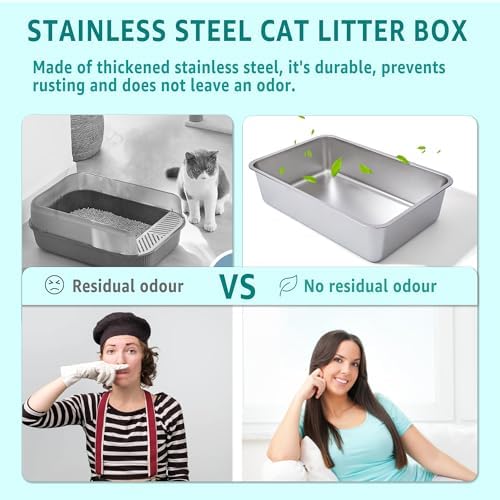Stainless Steel Litter Box Big Cats,Metal Litter Box for XL/L Cat