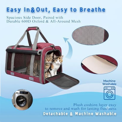 Pet Carrier for Medium-Small Cats, Collapsible Cat Carrier and Soft-Sided Pet Carrier for Medium Big Cats and Puppy Up to 17lbs, 2-Way Entry with Privacy Cover, Travel Bag L18.9”X11.42”X11.42”