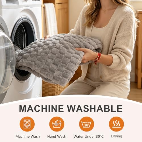 Washable Medium Dog Bed, Plush Crate Mat for Dogs, 35"x23" Grey