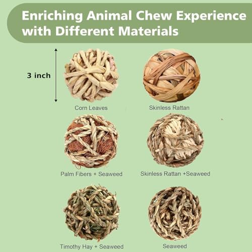 William Craft Bunny Chew Grass Balls, 6 Pcs Rolling Chew Toys for Small Animals, Natural Chew Grass Toys and Bunny Treats for Rabbits, Guinea Pigs, Chinchillas, Hamsters, Mice Teeth Grinding